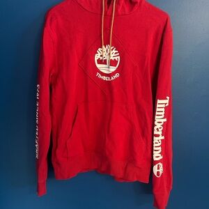 Timberland Red Hoodie Sweater with Ribbed Cuffs